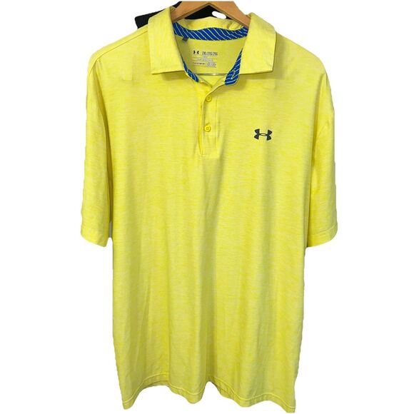 Under Armour Mens Active Top sz 2XL Yellow Loose Fit Polo Breathable Stretch - Picture 1 of 7
